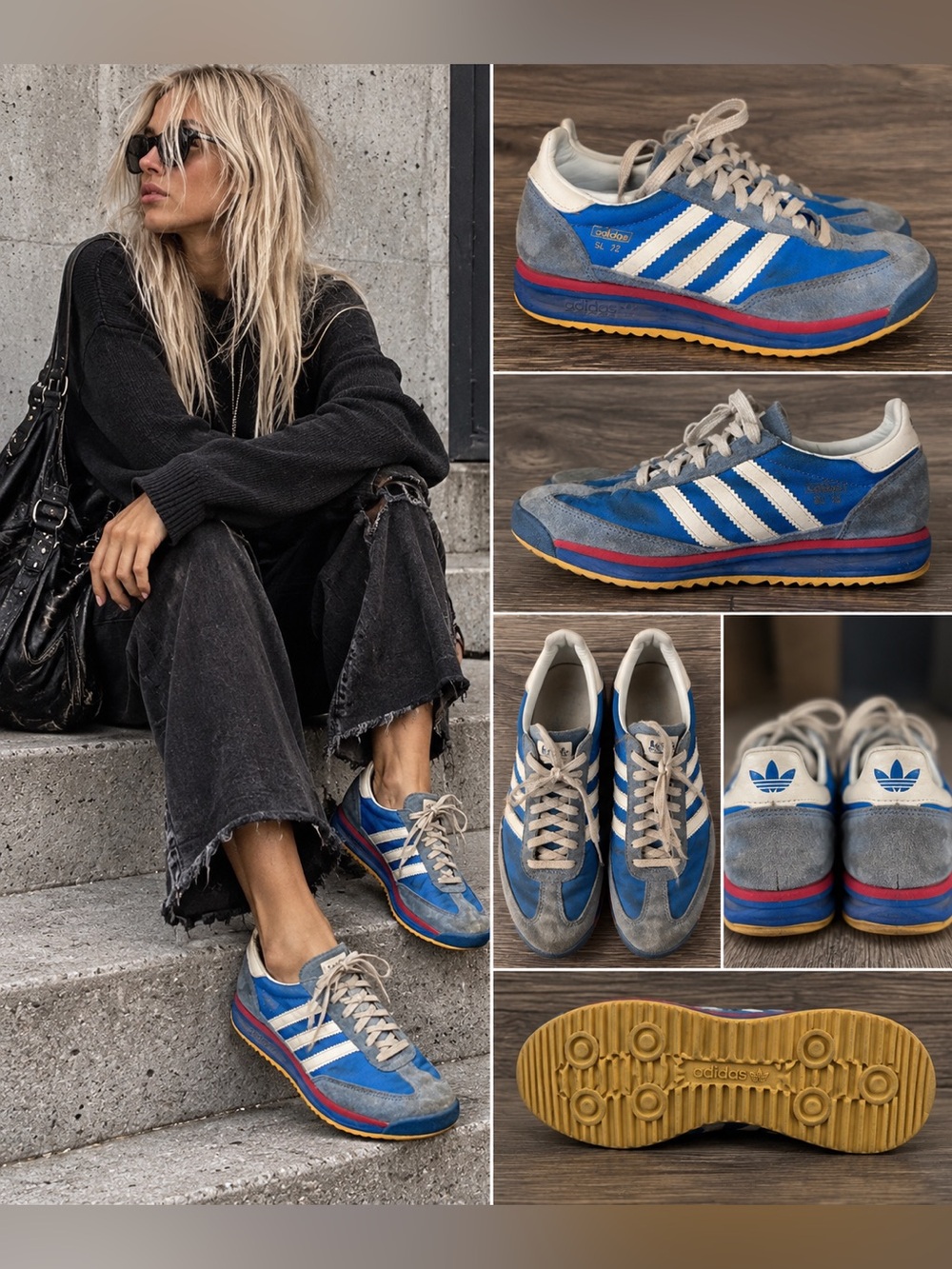 Adidas Originals SL 72 RS Blue Red Retro Sneakers Kids 5.5 / Womens 7.5